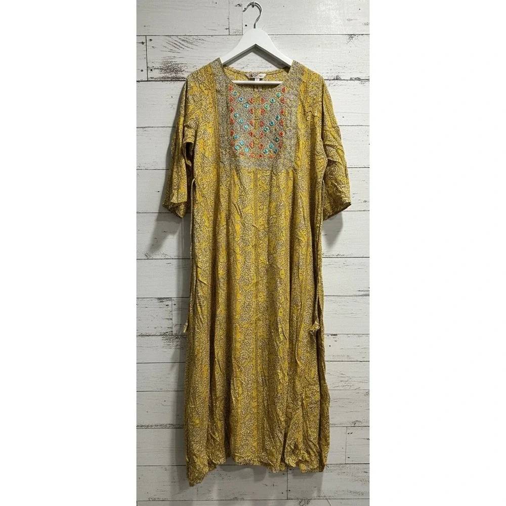 NWT 3XL Jai Govindam Mustard Yellow Embroidered Rayon Anarkali Kurti